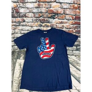 Comfort Colors Jeep Wave American Flag T-Shirt Mens Medium Navy Blue Graphic Tee